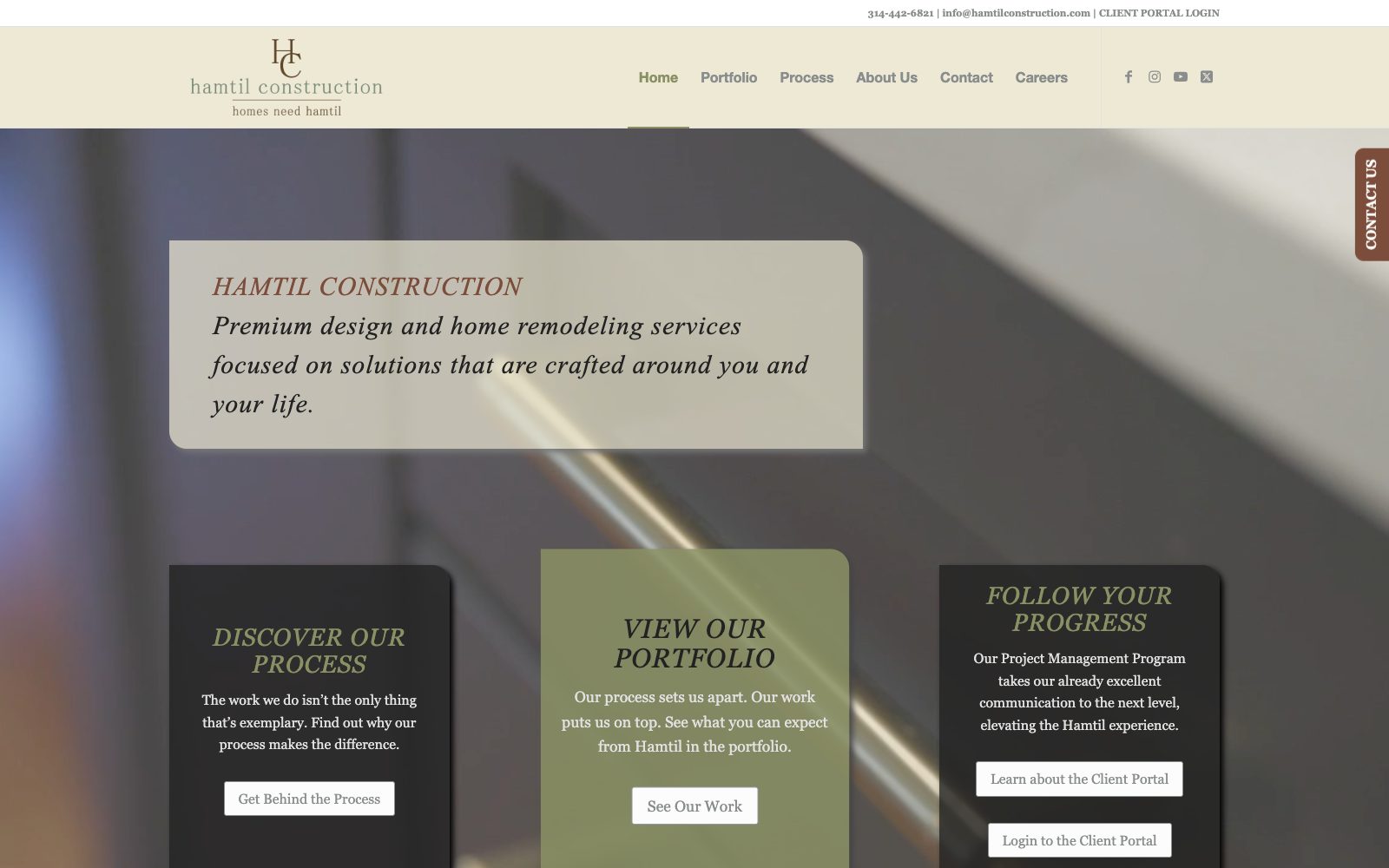The current hamtilconstructioncompany.com homepage